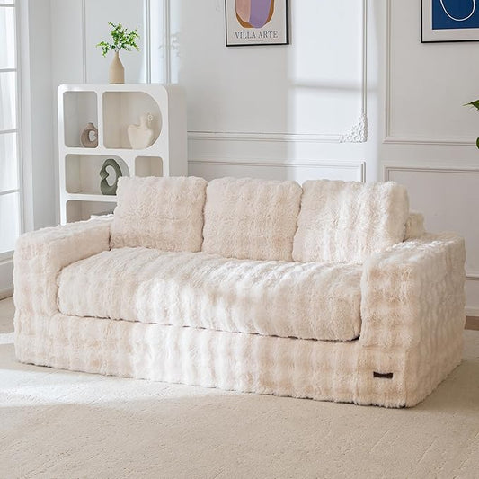 MAXYOYO 3 Seater Sofa for Living Room, Tufted Boneless Couch Bubbled Sofa Couch, Comfy Bean Bag Chair for Bedroom Apartment, No Assembly Needed, Beige