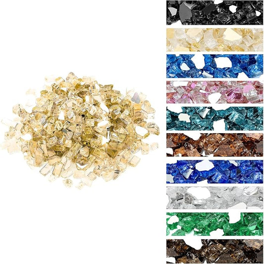 Onlyfire 10 lbs Fire Glass Rocks 1/4 Inch, Reflective Tempered Glass for Propane Fire Pit & Gas Fireplace, High Luster Firepit Glass Stones for Fire Table, Gold (Multicolor Options Available)