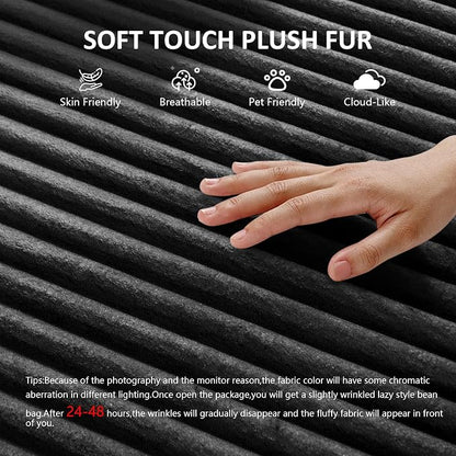 WHGBJA Oversized 79” Double Chaise Lounge Sofa Bed, Deep Seat Corduroy Cloud Loveseat Chair, No Assembly, Plush Upholstered Sleeper for Living Room or Bedroom (Dark Black)