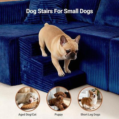 Claiks 128" Modular U Shaped Couch, Sectional Deep Seat Sofa with Pet Stair, Blue