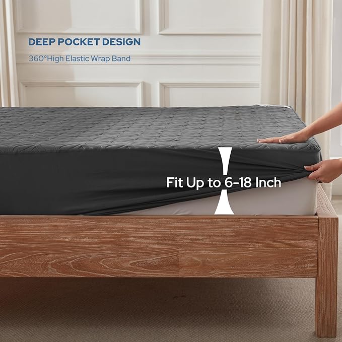 BEDLORE Waterproof Mattress Protector, RV Queen Size Mattress Pad Noiseless with Deep Pocket 6"-18" Depth, Soft Breathable Dirt-Proof Bed Mattress Cover Washable (Gray)