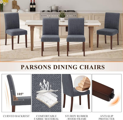 Upholstered Parsons Dining Chairs Set of 2, Modern Dining Room Chairs with Back, Fabric Kitchen Side Chairs with Wood Legs for Dinner Farmhouse Restaurant, Dark Grey