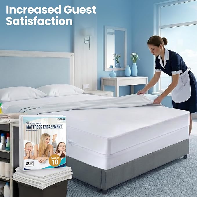 Utopia Bedding Mattress Protector Zippered Twin Size (Pack of 10), 100% Waterproof Bed Bug and Dust Mite Proof Mattress Encasement, Absorbent 6 Sided Mattress Cover