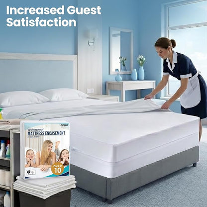 Utopia Bedding Mattress Protector Zippered Twin Size (Pack of 10), 100% Waterproof Bed Bug and Dust Mite Proof Mattress Encasement, Absorbent 6 Sided Mattress Cover
