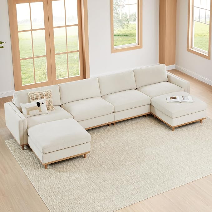 CHITA 153” Super Large Luxury Sectional Modular Sofa, Down Filled, 6 Seat Couch, Linen
