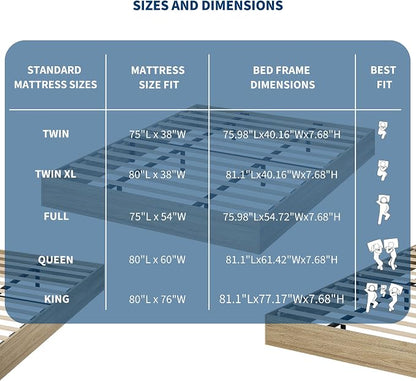 King Size Solid Wood Platform Bed, Modern Minimalist Floor-Standing Design with Robust Wooden Slats | Noise-Free, Space-Saving, No Box Spring Required | Easy Assembly for Luxurious Mast