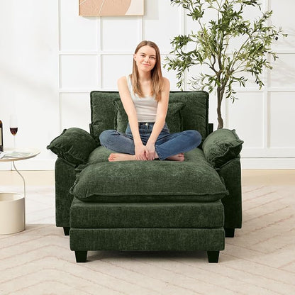 Oprisen 53" Modular Sectional Sofa, Comfy Cloud Couch Sectional Sofa with Ottoman, Chenille Sofa Sleeper Deep Seat Sofa with Throw Pillows for Living Room (Green)