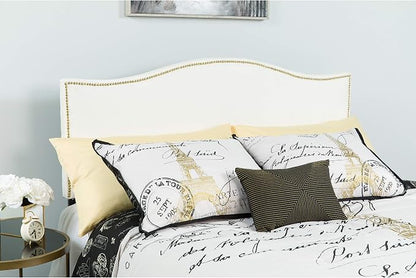 EMMA + OLIVER Upholstered Full Size Headboard with Nailtrim in White Fabric