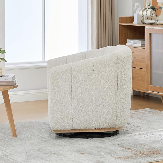 Swivel Barrel Chair, 360 Degree Round Swivel Accent Chair for Living Room, Mid Century Modern Upholstered Accent Chair,Comfy Tufted Sofa Armchairs for Bedroom,Nursery,Boucle,Ivory