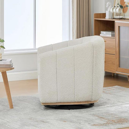 Swivel Barrel Chair, 360 Degree Round Swivel Accent Chair for Living Room, Mid Century Modern Upholstered Accent Chair,Comfy Tufted Sofa Armchairs for Bedroom,Nursery,Boucle,Ivory