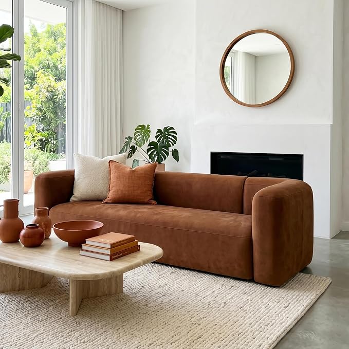 Acanva Luxury Modern Tight Curved Back Velvet Sofa, Minimalist Style Comfy Couch for Living Room Apartment, 3 Seater, Tangerine