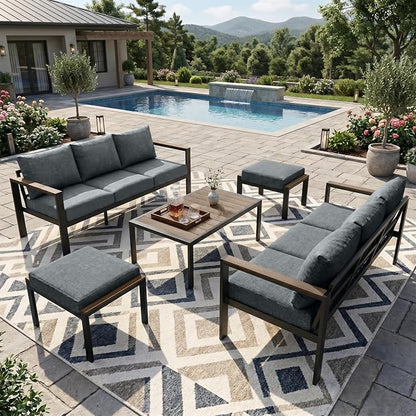 Patio Furniture Set 8 Seats and Coffee Table, Patio Conversation Set with Washable Thick Cushions, Deluxe Aluminum Modern Outside Sectional for Porch, Balcony, Deck, Yard, Light Gray