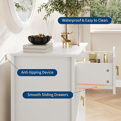 GarveeHome 2Pcs Wood Nightstand Fluted Dresser for Bedroom, 27.5" Wide 3-Drawer Bedside Tables, Modern Chest of Drawers, Storage End Table Living Room, Hallway, Entryway, White