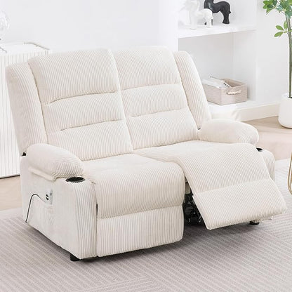 52Inch Reclining Loveseat Sofa,Power Loveseat Recliner,Electric Love seat Recliner Sofa for Bedroom,Living Room with Charging Ports,Striped White