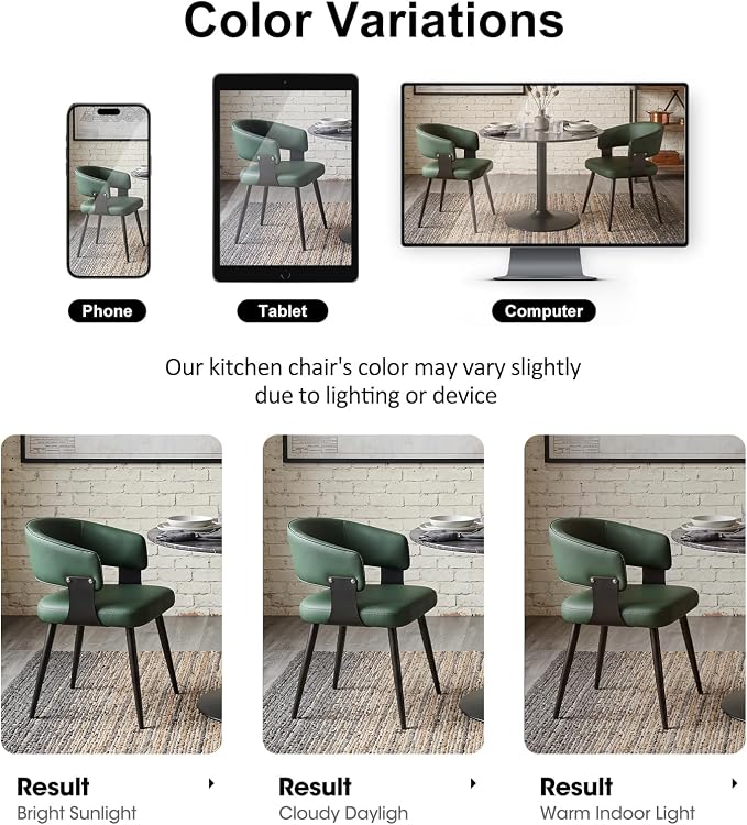 Dining Chairs Set of 2, Modern Upholstered Faux Leather Kitchen Chairs with Curved Back, Easy to Assemble & Clean for Dining Room, Restaurant, Cafe, Green