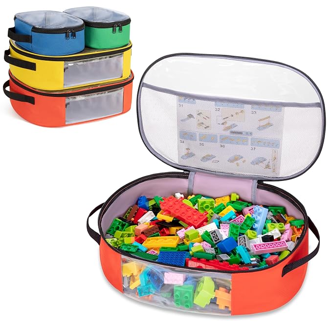Rexmica 4pcs Toy Storage Organizer Bag for Building Bricks, Travel Bag for Building Blocks, Puzzle, Car Toy, Magnetic Toys, Dolls, Board Game Storage Organizer Case Container