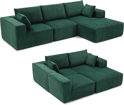 Weture 108” Modular Sectional Sofa, Cloud Sectional Couch with Deep Seat, Modern Modular L-Shape Sofa with Chaise,Upholstered Boneless Couches for Living Room Bedroom (Corduroy, Green)