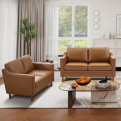 Kingfun 60" Faux Leather Sofa, Loveseat Couch, Mid Century Modern Love Seat Couches with Solid Wood Frame for Living Room Bedroom
