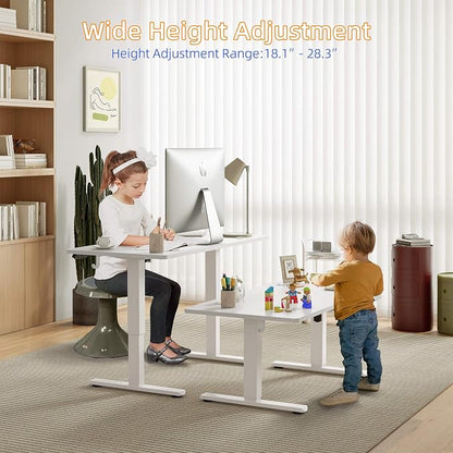 YIHAYO Low Height Adjustable Desk, Lifts 18.1-28.3 Inches, Electric Standing Desk for Short People, 55 x 24 Inches Computer Table with Splice Board for Home Office, White