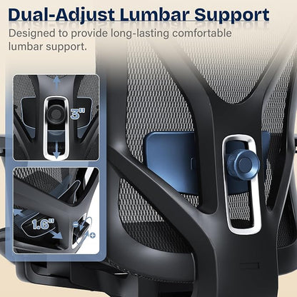 Ergonomic Office Chair, Mesh Computer Desk Chairs with Adjustable Lumbar Support, 3D Armrests, Tilt Function, Comfy Wide Seat, Swivel Executive Work Task Chair for Company and Home