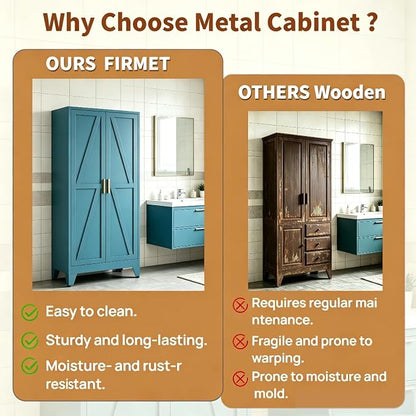 71”H Metal Kitchen Pantry Cabinet, Pantry Cabinets with 2 Doors and 4 Shelves, Kitchen Cabinet for Kitchen, Dining Room, Living Room and Bathroom, Blue