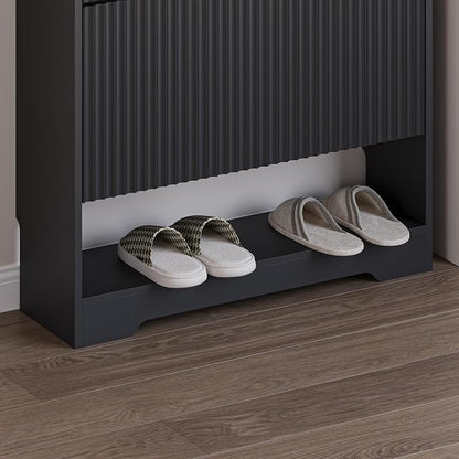 BORNOON Shoe Cabinet with 2 Flip Drawers, Fluted Shoe Storage Cabinet with Adjustable Shelves, Freestanding Rack and Organizer for Entryway, Closet, Hallway