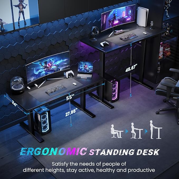 SIAGO Electric Standing Desk Adjustable - 55 x 24 Inch Sit Stand up Desk with Cable Management - 3 Memory Preset Adjustable Height Table