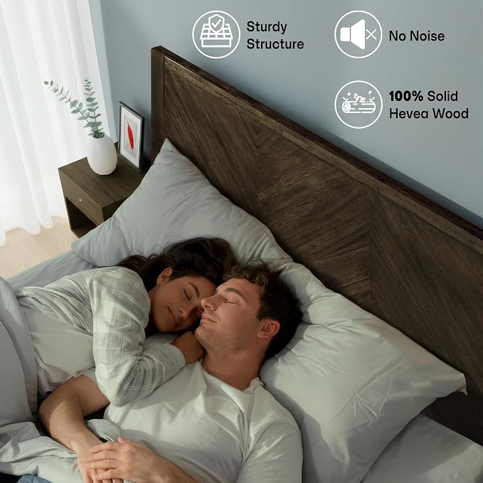 Acacia Alander King Bed Frame and Headboard Solid Wood Platform Bed, Scandinavian Signature Wood Bed Compatible with All Mattress Types, Non-Slip and Noise-Free Bed Frame King, Mocha