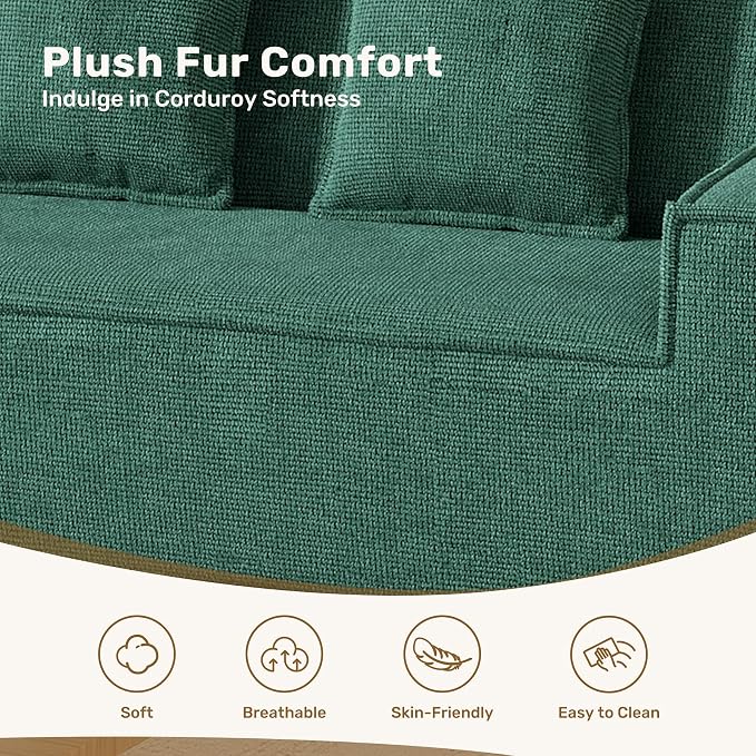 Luxanimarion 77'' Modern Small Loveseat, No Assembly Required Cloud Sofa Cloud Sofa Boneless Couches with 2 pcs Pillows for Living Room, Apartment(Polar Fleece-Green)