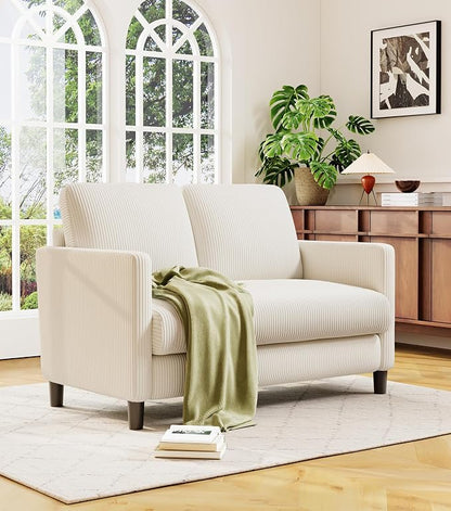 Welzona Loveseat Sofa, 51" Love Seat, Comfy Corduroy Small Loveseat for Small Spaces, Tool-Free Setup Couch for Bedroom, All-Wood Couches for Living Room, Beige
