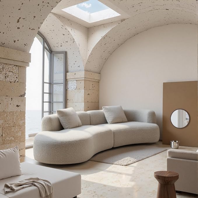 Acanva Formia Boucle Curved Sectional Couch for Living Room | Modular Sofa, Modern Minimalist, Wood Frame, For Apartment, Home Office