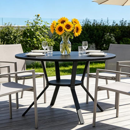 Dining Table for 2-4, 43“ Round Dining Room Kitchen Table with Storage,Round Table for Living Room,Fluted Wood Table,Oval Dinner Furniture with Adjustable feet(Black, 43 Inch)