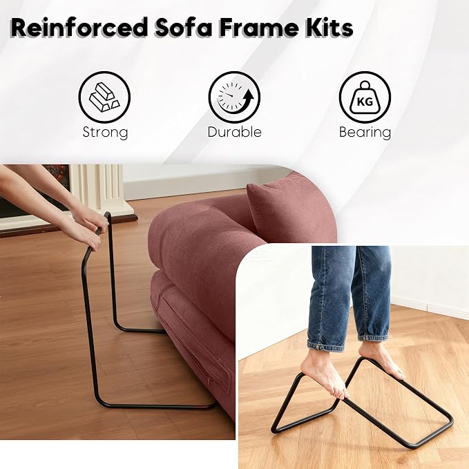 ZEIINPA 78.5 Inch Convertible Sleeper Sofa Bed, 5 in-1 Boneless Floor Couch Bed with Fixed-Shape Frame, Modular Futon Couch for Living Room, Apartments, RV Studio, Bedroom, Small Spaces, Pink