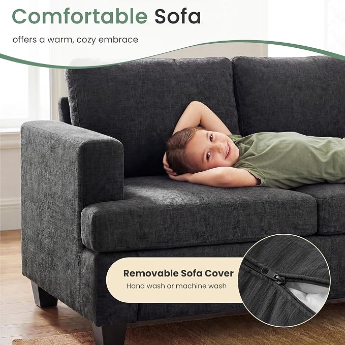 YOUDENOVA 2 Piece Set Comfy Sofa Couch, Loveseat Sofa * 2 with Deep Seats, Modern Sleeper Couch for Living Room, Dark Grey Chenille