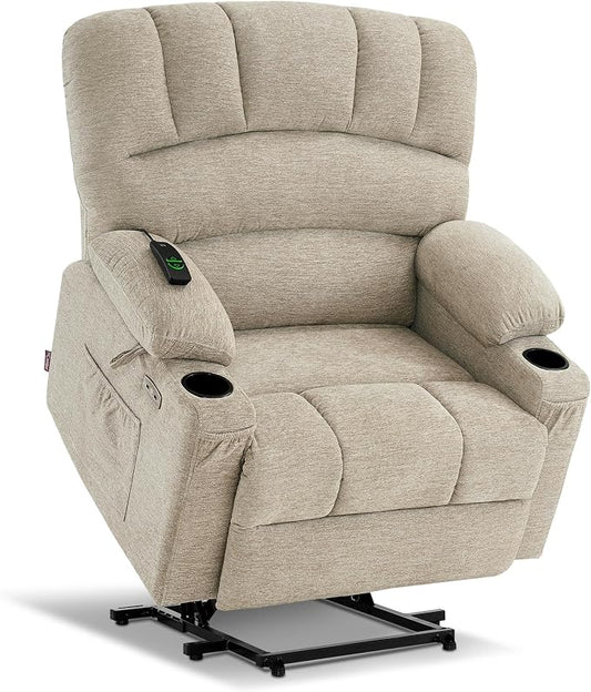 MCombo Power Lift Recliner Chair for Elderly, Lift Chair with Heat and Massage, Extra Wide Lift Recliner for Big People, Fabric R7096 (Medium-Wide, Beige)