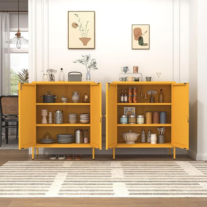 Metal Storage Locker with Djustable Shelves 36" H Lockable Modern Lockers Home Organization Cabinet 2-Door Durable Metal Cabinet for Bedroom Entrance Yellow 36" H X 31.5" W X 13.8" D