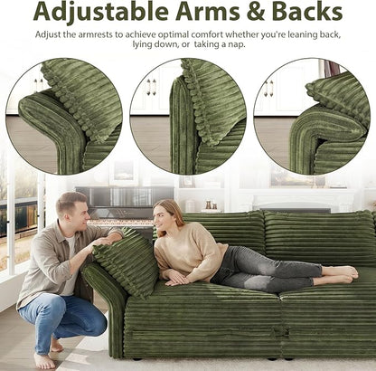 DreamDashio 159” 6-Seat U-Shaped Sectional Sofa, Oversized Extra Wide Deep Seat Detachable Modular Cloud Couch, Certified Corduroy Fabric with Storage & High Backs, for Home Theater, Green