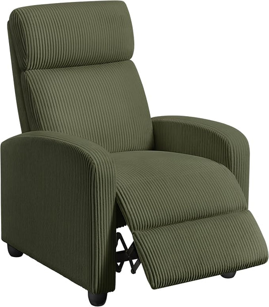 Topeakmart Corduroy Recliner Sofa Mid-Century Recliner Chair Single Reclining Chair Upholstered Sofa for Living Room Bedroom Home Theater Dark Green
