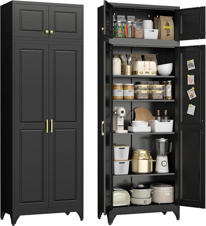 UNICOLY 90.8" H Kitchen Pantry Cabinet, Tall Storage Cabinet with Doors and 4 Shelves, Metal Storage Cabinets for Kitchens, Living Room, Dinning Room, Assembly Required, Black