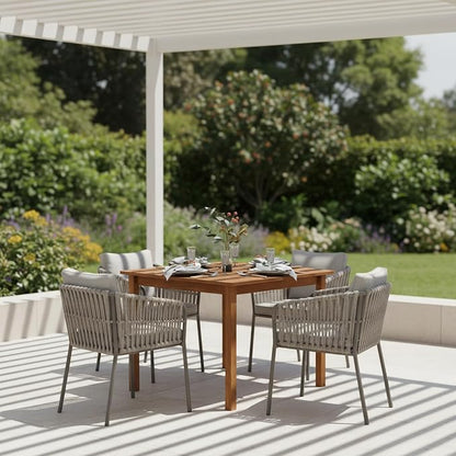 Furinno TIOMAN Square Outdoor Patio Dining Table, Solid Hardwood Garden Table for Backyard, Deck, Balcony, Teak Oil Finish, Light Wood