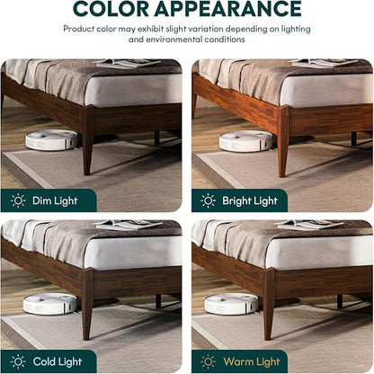 Bme Dinkee 15-Inch Solid Wood Queen Platform Bed Frame - Japanese Joinery, Minimalist Style - Wood Slats, Easy Assembly, No Box Spring Needed - Chocolate