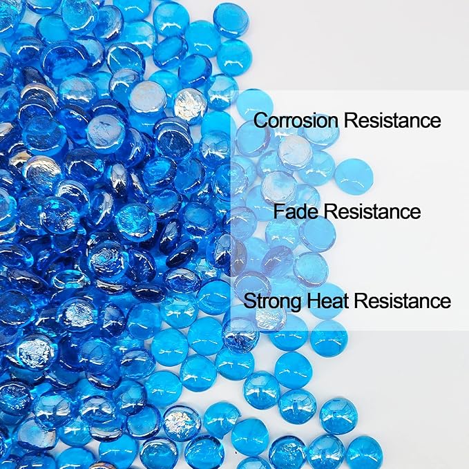 5 Pound Fire Pit Glass 3/4 Inch Reflective Round Fire Glass Drops Beads Rocks for Natural or Propane Fire Pit and Landscaping Pacific Blue