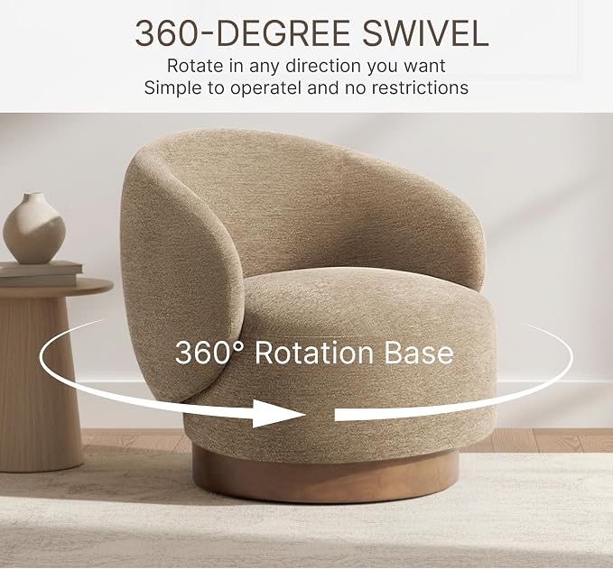 KISLOT Swivel Accent Chair Modern Round Barrel Armchair with Upholstered Performance Fabric for Living Room Bedroom Waitingroom,1 Box,Brown
