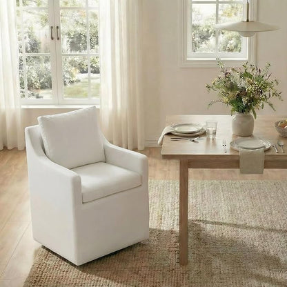 KISLOT Upholstered Dining Chairs Set of 1, Modern Dining Room Chairs with Casters & Washable Cover, Rolling Accent Chair with Hidden Storage for Kitchen, Farmhouse, Living Room, White, 1 Box