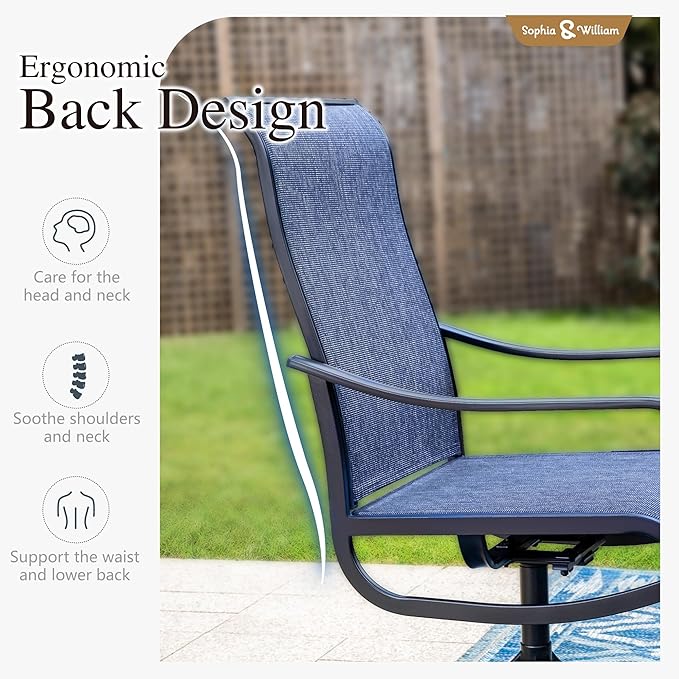 Sophia & William Patio Set with Umbrella 8 Pieces Outdoor Dining Set for 6 with 13ft Umbrella Navy Blue, 6 x Blue Swivel Patio Chairs with 59" Dining Table for Lawn Garden (No Umbrella Base)