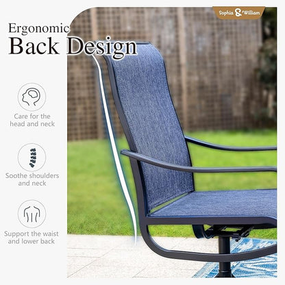 Sophia & William Patio Set with Umbrella 8 Pieces Outdoor Dining Set for 6 with 13ft Umbrella Navy Blue, 6 x Blue Swivel Patio Chairs with 59" Dining Table for Lawn Garden (No Umbrella Base)