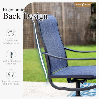 Sophia & William Patio Set with Umbrella Outdoor Dining Set for 6 with 13ft Umbrella Navy Blue, 6 x Patio Chairs Blue, 1 Wood Like Outdoor Dining Table for Deck Lawn Garden (No Umbrella Base)
