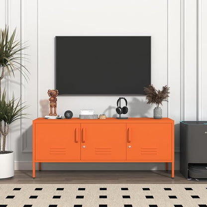 Metal Storage Cabinet-22 Tall Steel TV Stand Cabinets with Lockable Doors and Adjustable Shelves Orange Living Room Locker Organizer for Home Office Bedroom Size：22" H X 47.3" W X 13.8" D