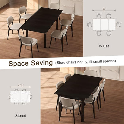 Einhomn Modern Extendable Dining Table for 4-6, 63" Farmhouse Kitchen Table, Rectangular Dining Room Tables for Dining, Kitchen, Office, Living Room, Wooden Tables, Space Saving (Black)