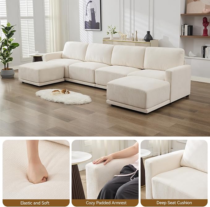 77.4" Modular Sectional Loveseat Sofa, Cloud Deep Seat Couch, Love Seat Sofas for Living Room, 2 Seater Chenille Couches with Thickened Cushions, White